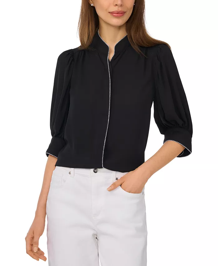 Women's Pearce Puff-Sleeve Open Collar Top - thumbnail 5