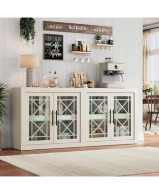Modern Sideboard Buffet Cabinet, 71 Inch Large Credenza with 4 Glass Doors, Multi-Purpose Storage