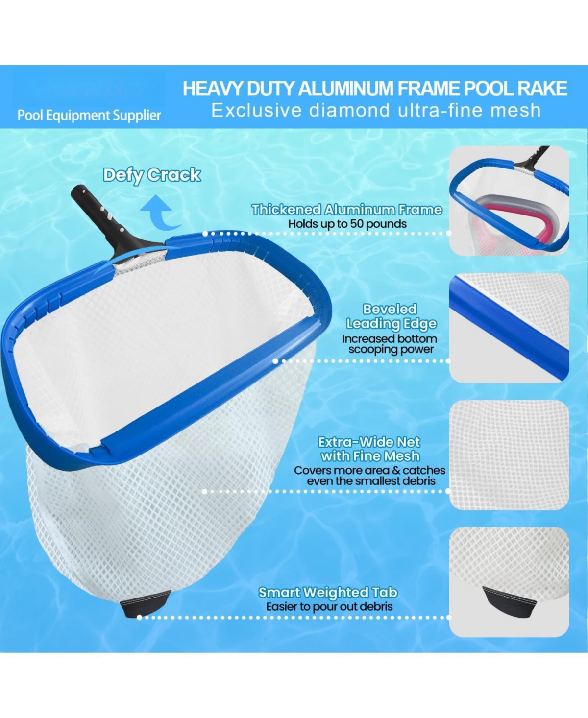 Xdovet Pool Net Skimmer Heavy Duty Leaf Aluminum Frame Mesh Bag Debris