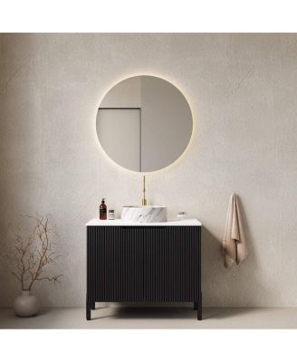 30" Modern Scandinavian Sintered Stone Bathroom Vanity Set, Freestanding 2-Door Storage Cabinet with Ceramic Basin