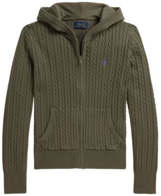 Girls' 7-16 Mini-Cable Cotton Full-Zip Sweater