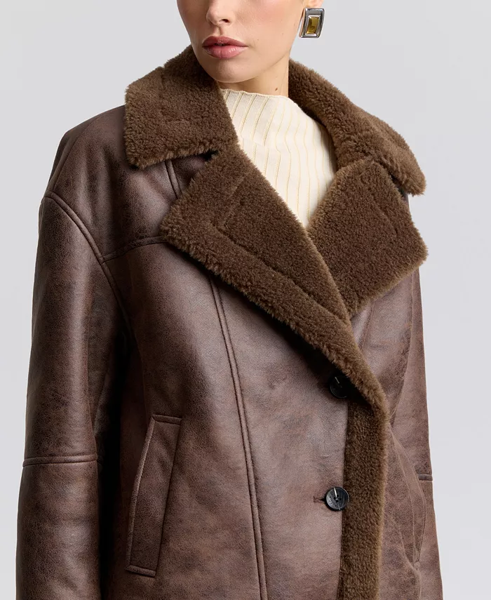 Women's Collared Faux Shearling Coat - thumbnail 7