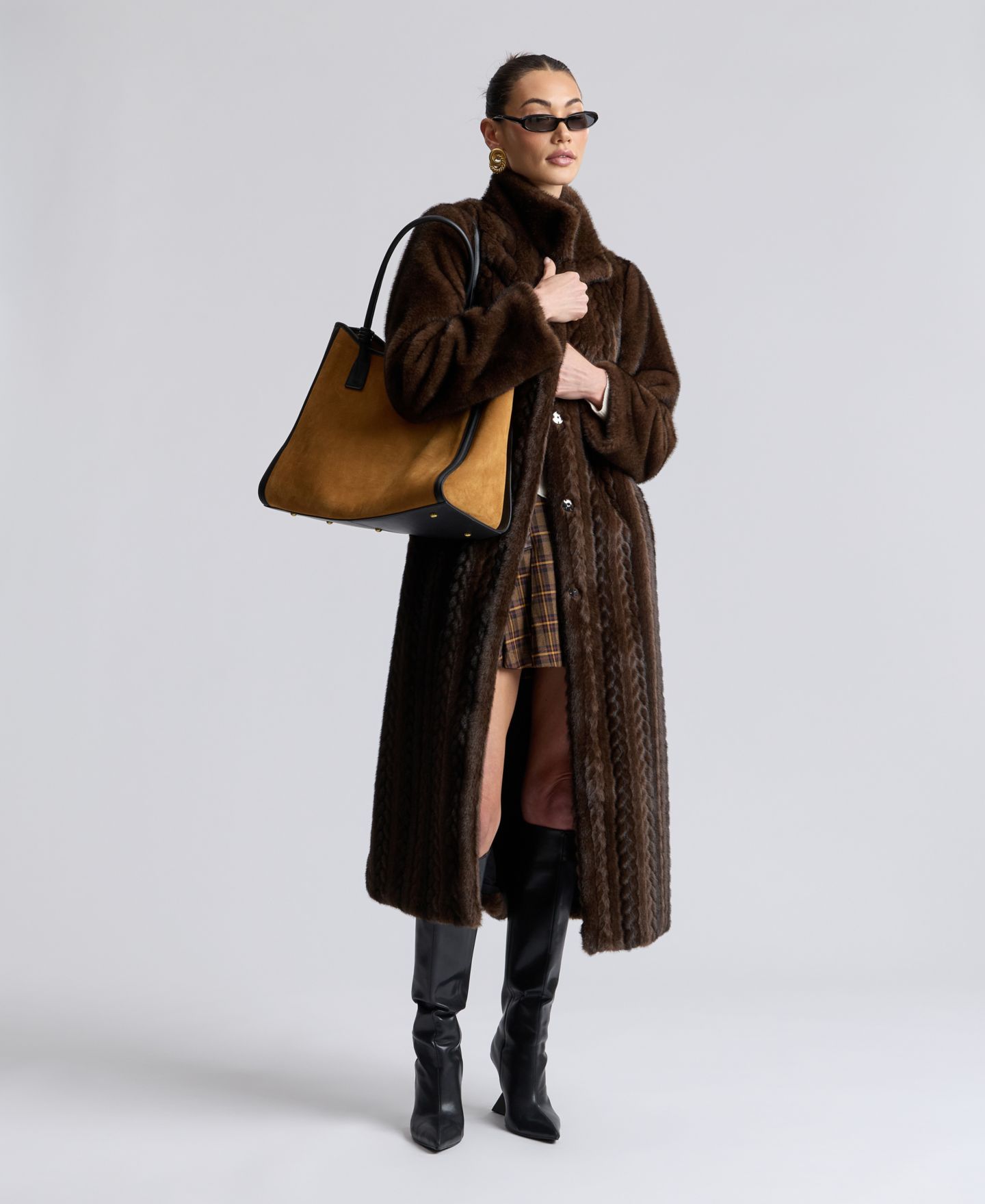 Женское пальто Avec Les Filles Maxi Braided Faux Fur, цвет: Чёрный — фото 2