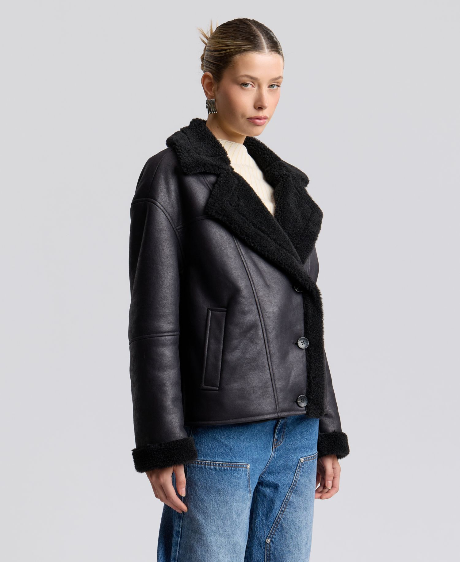 Women's Collared Faux Shearling Coat