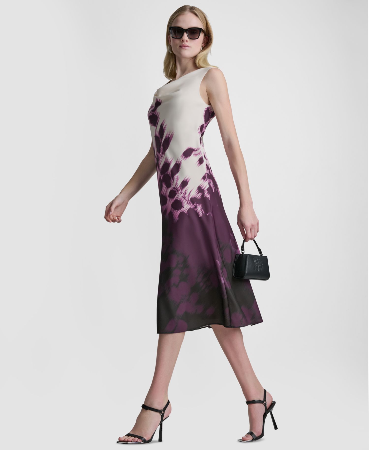 Women's Printed Sleeveless Cowl Neck Midi Dress
