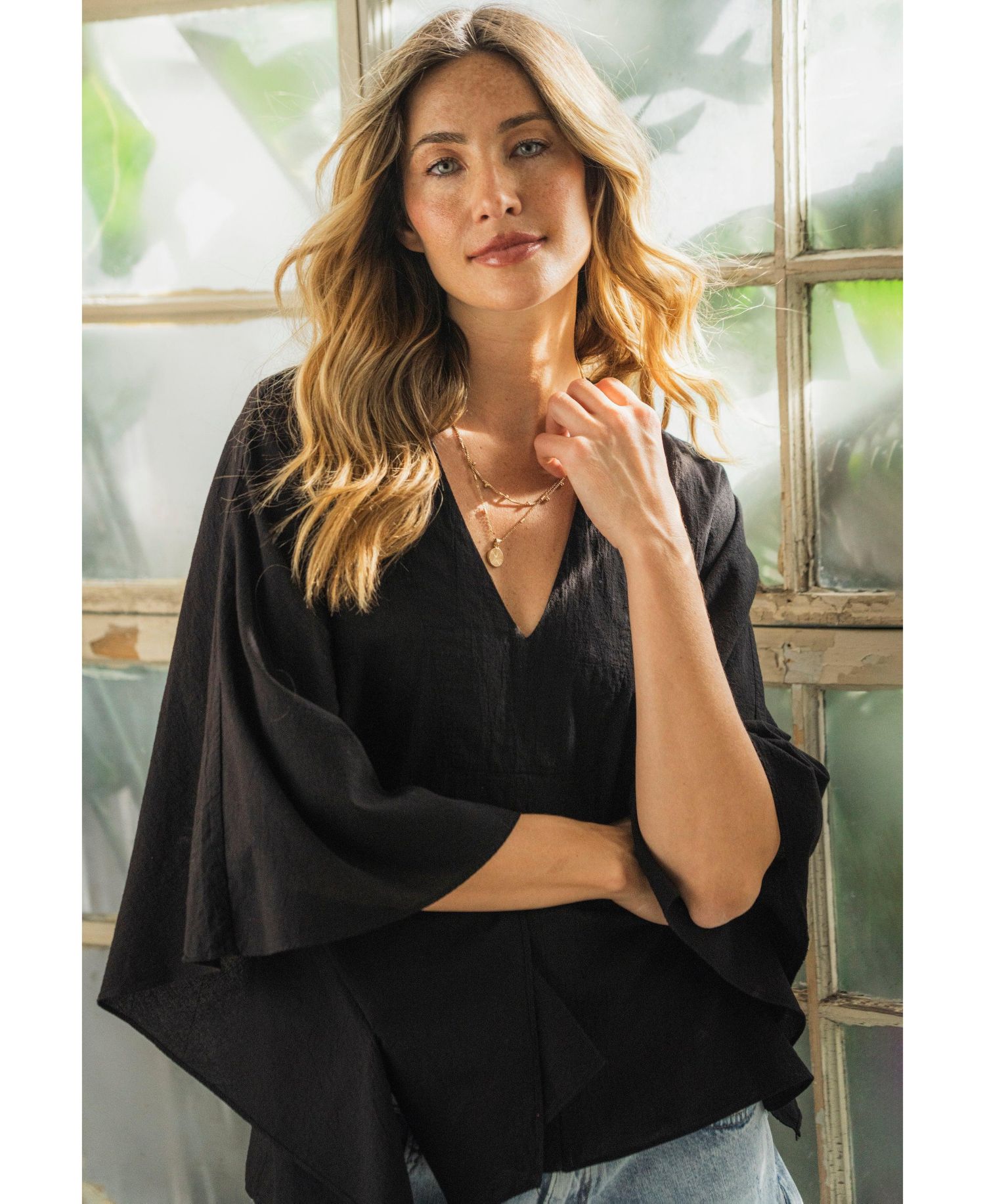 Women's Ocean+Main Butterfly Sleeve Cotton Caftan Top