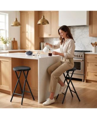 Set of 2 Folding Stools 24" Bar Stool with Handle and Safety Lock, 400 LBS Capacity for Kitchen, Bar or Outdoor, No Assembly