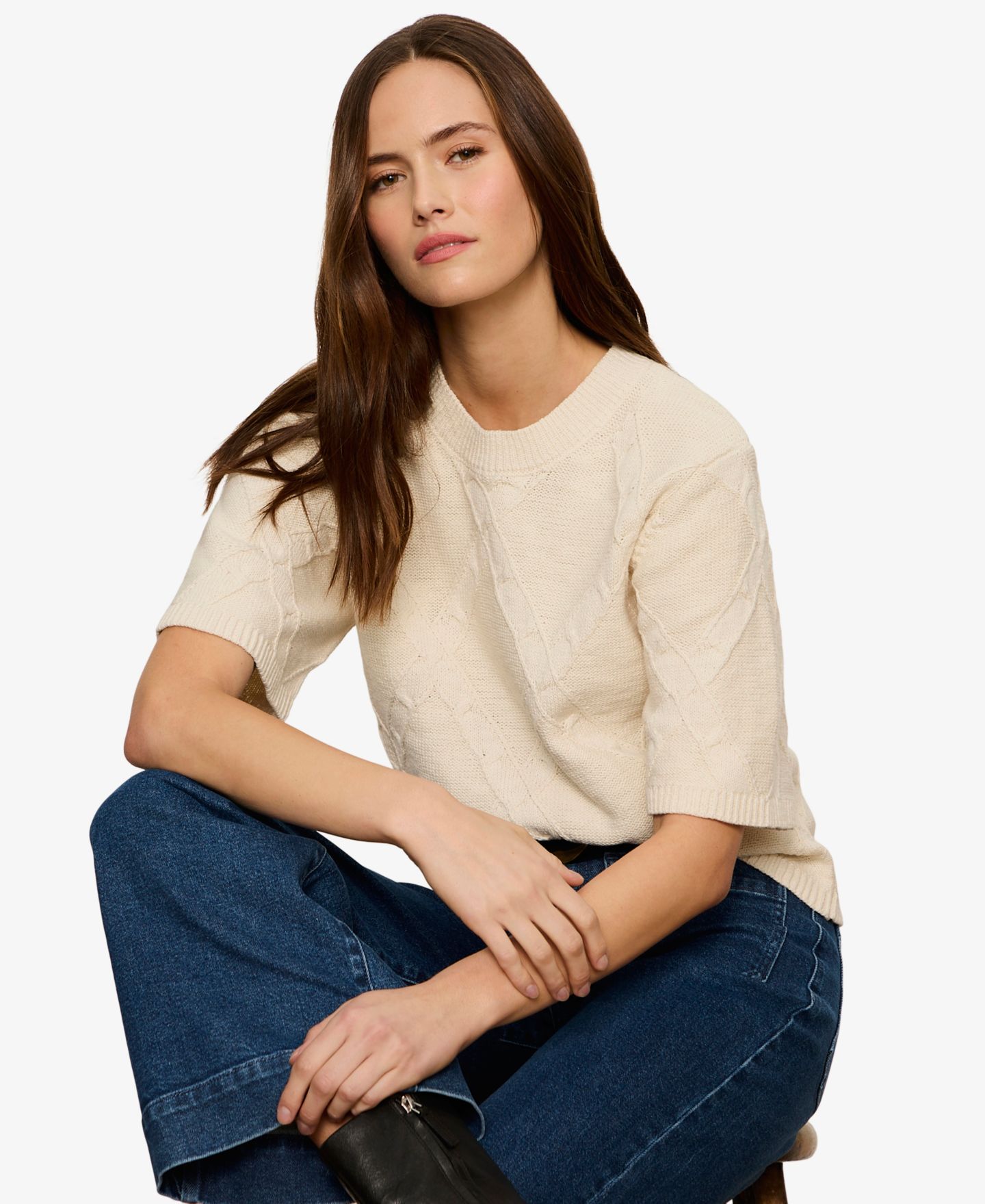 Женский свитер Sanctuary Short-Sleeve Cotton Sweater T-Shirt, цвет: Костяной — фото 6