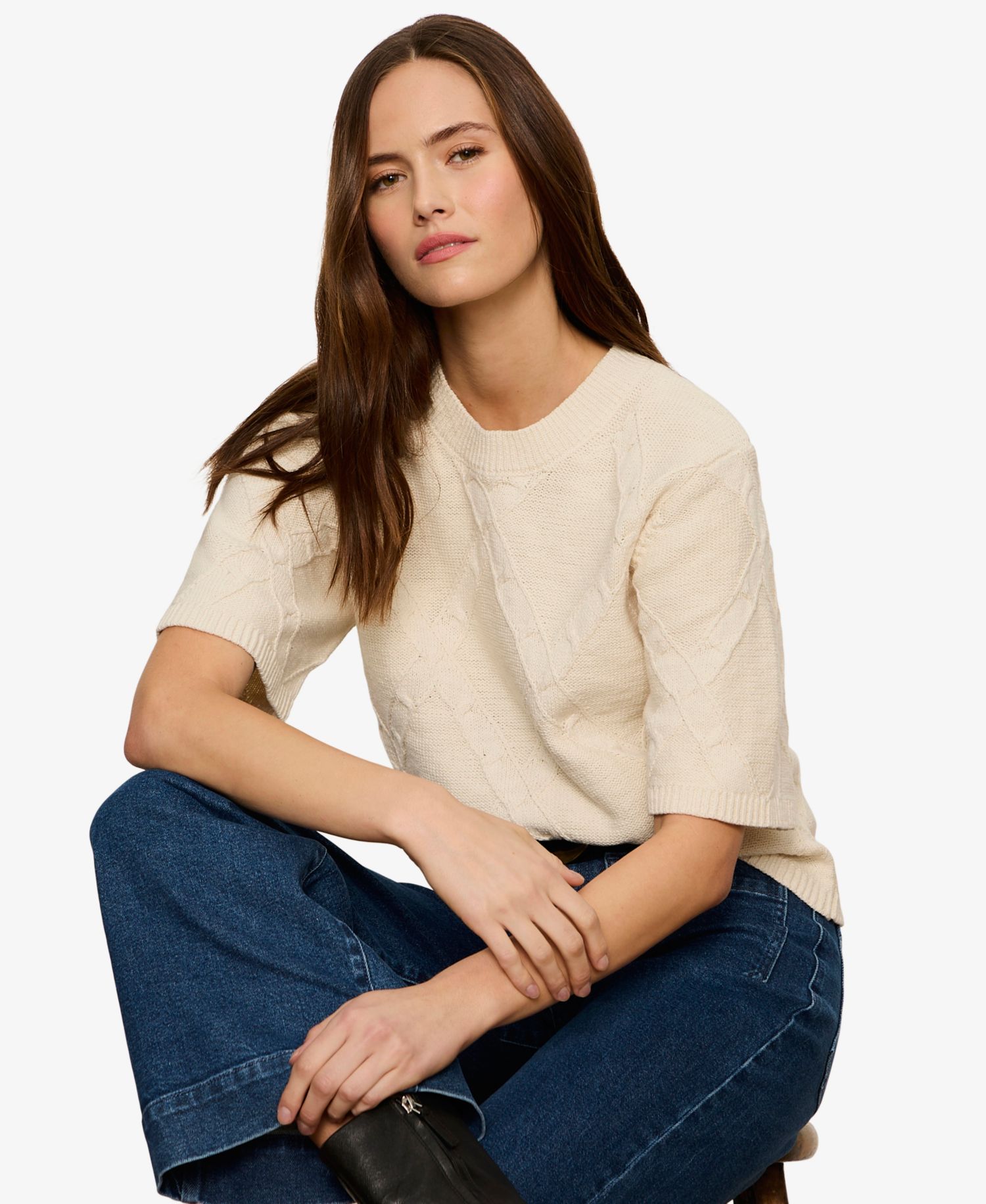 Petite Short-Sleeve Cotton Sweater T-Shirt