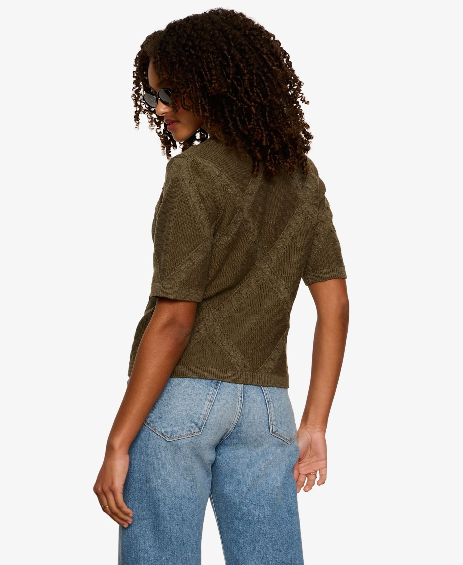 Petite Short-Sleeve Cotton Sweater T-Shirt