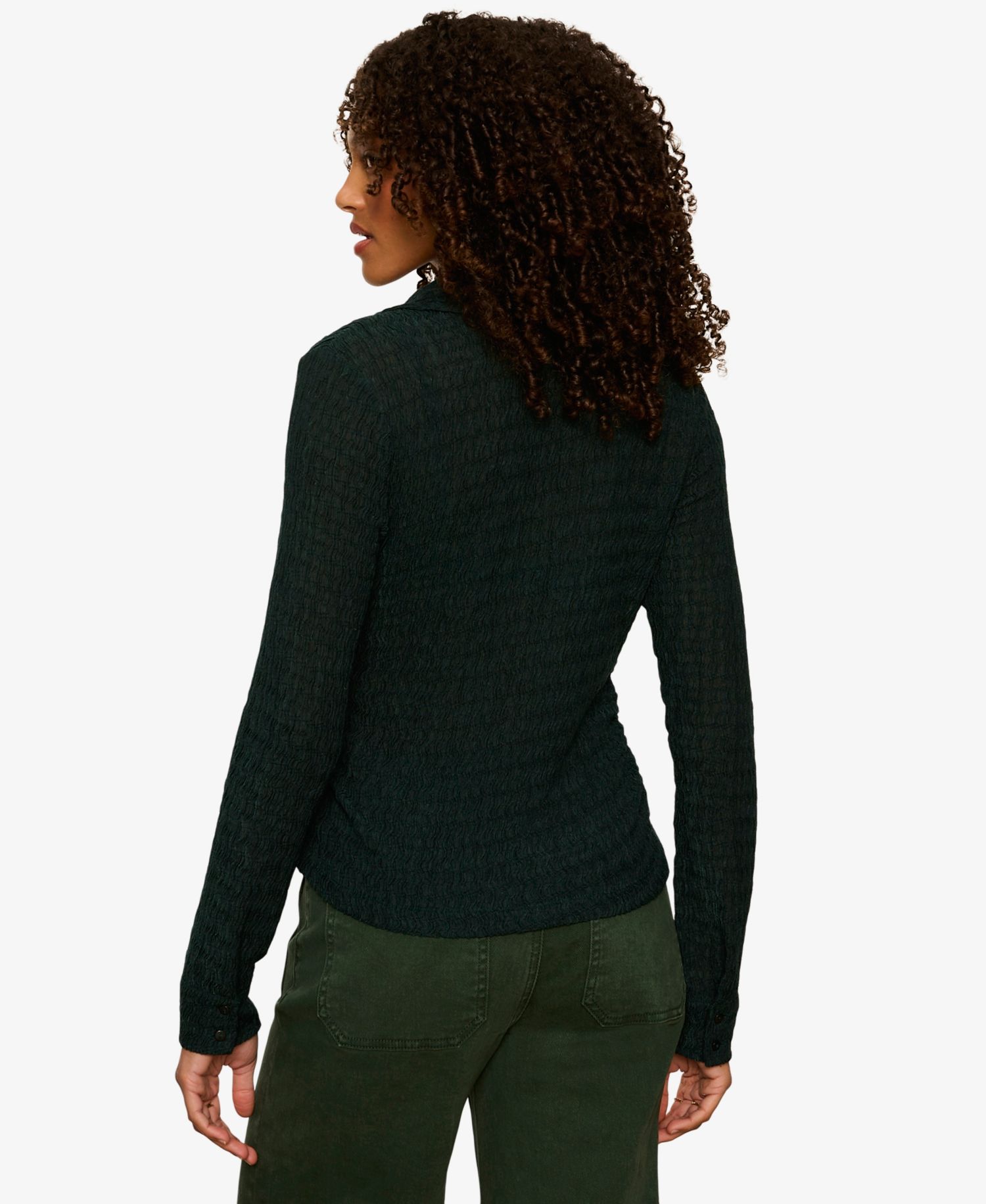 Petite Juno Textured Long-Sleeve Spread Collar Shirt