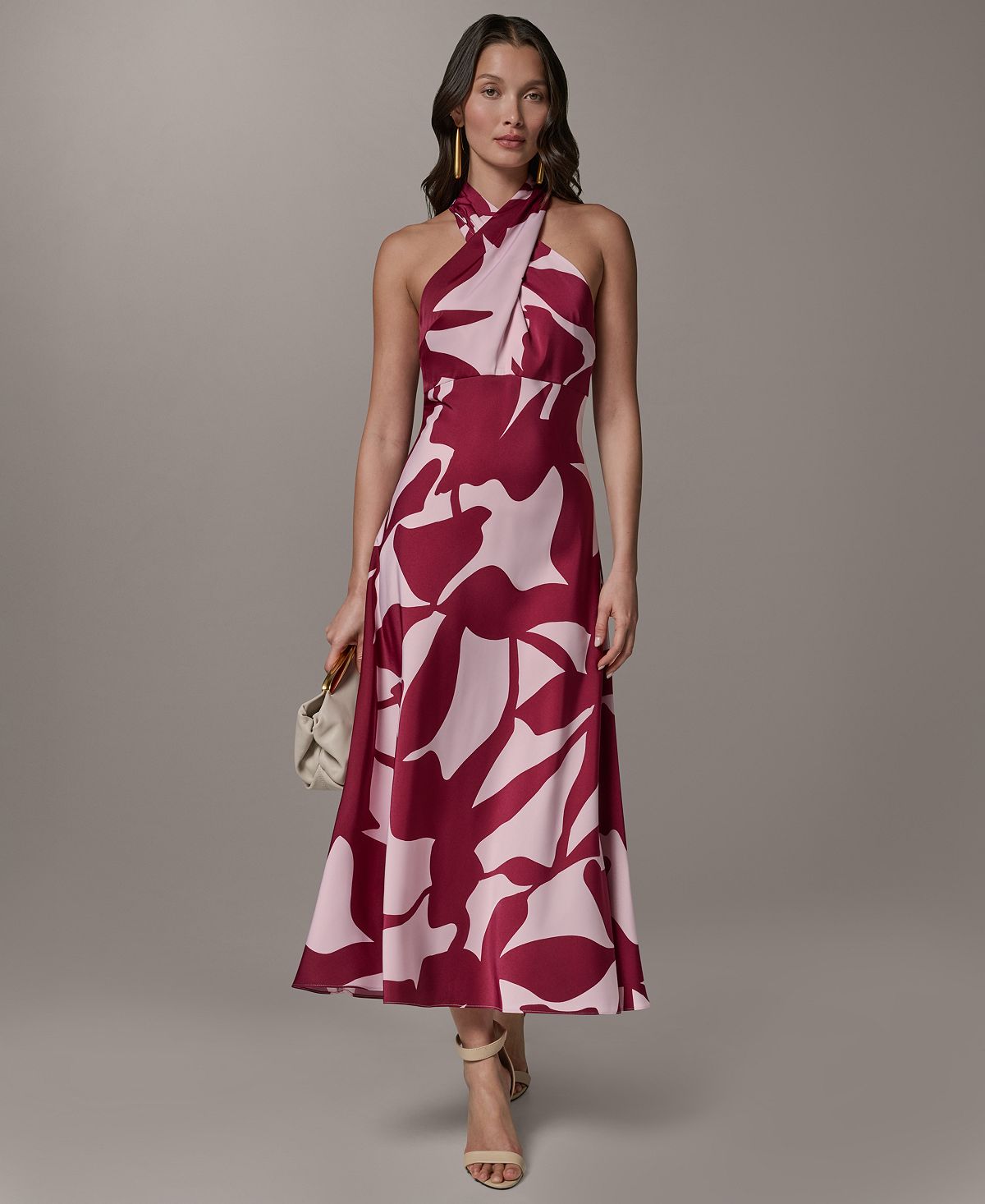 Donna Karan New York Petite Printed Halter Neck A-Line Midi Dress view 1 — MAYCSS fashion products