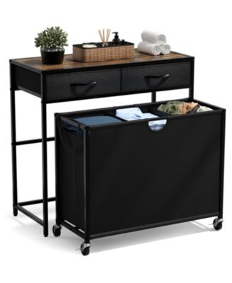 Dresser with 3 Section Laundry Hamper and 2 Drawers for Laundry Room Organization