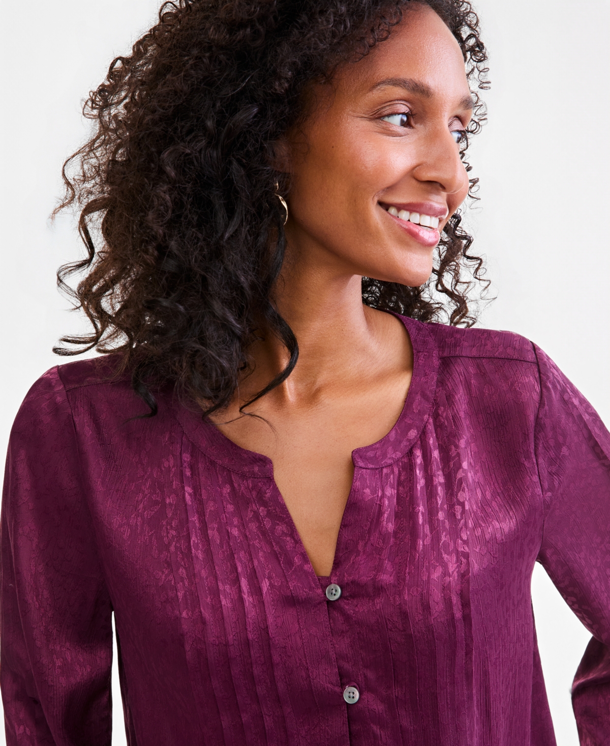 Style & Co Women's Satin Bell-Sleeve Pintuck Blouse, Macy's Exclusive