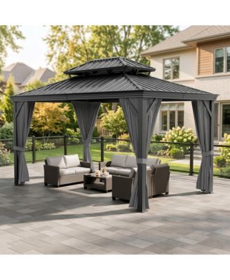 Hardtop Gazebo with Double-Layer Steel Roof and Iron Frame for Patio, Deck, Backyard, Lawn, or Garden