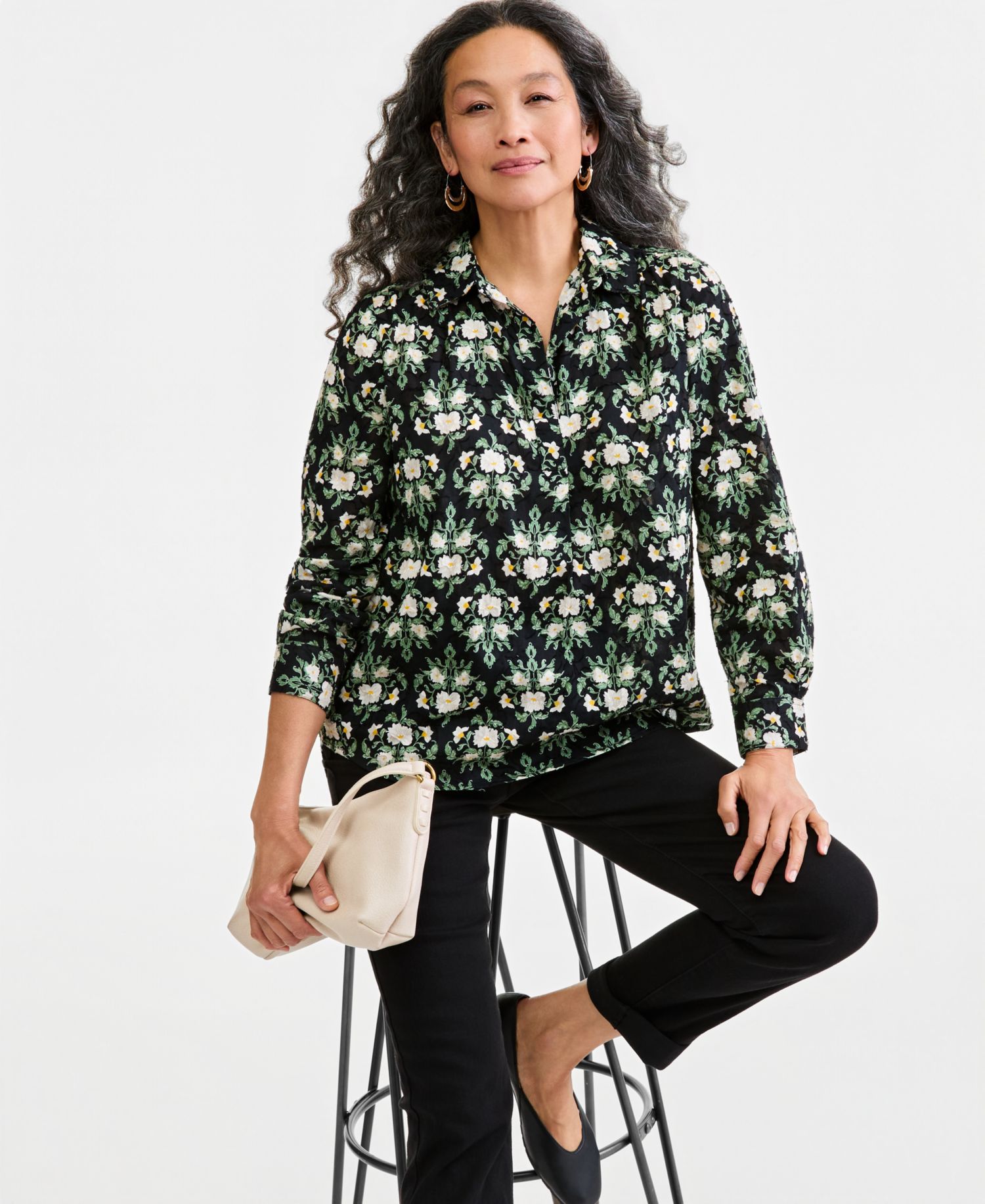 Petite Floral-Jacquard Top