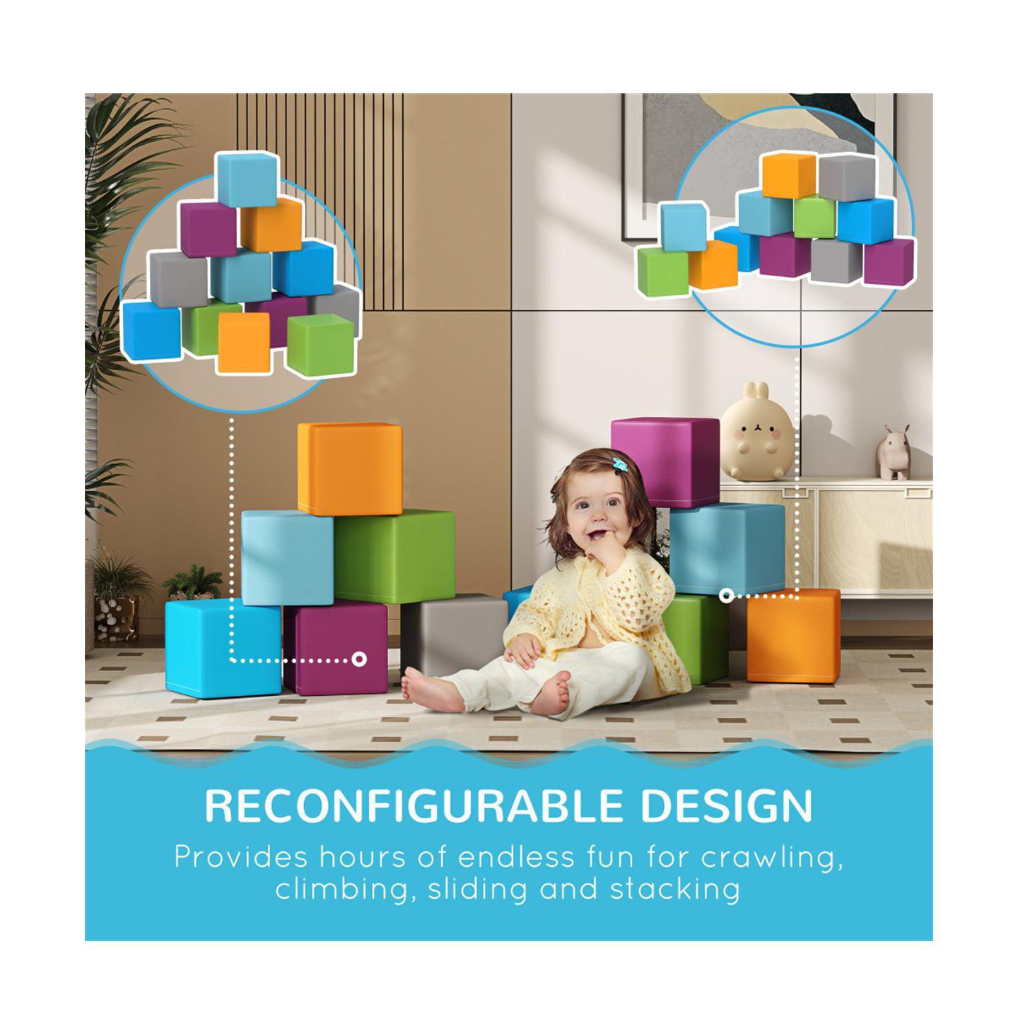 Детские конструкторы YOBTOP Soft Play Blocks - 12 Piece Foam Building Stacking Blocks, Compliant Learning Toys for Toddler Baby Kids Preschool, Contemporary — фото 2