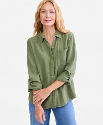 Women's Cotton Gauze Roll-Tab Shirt