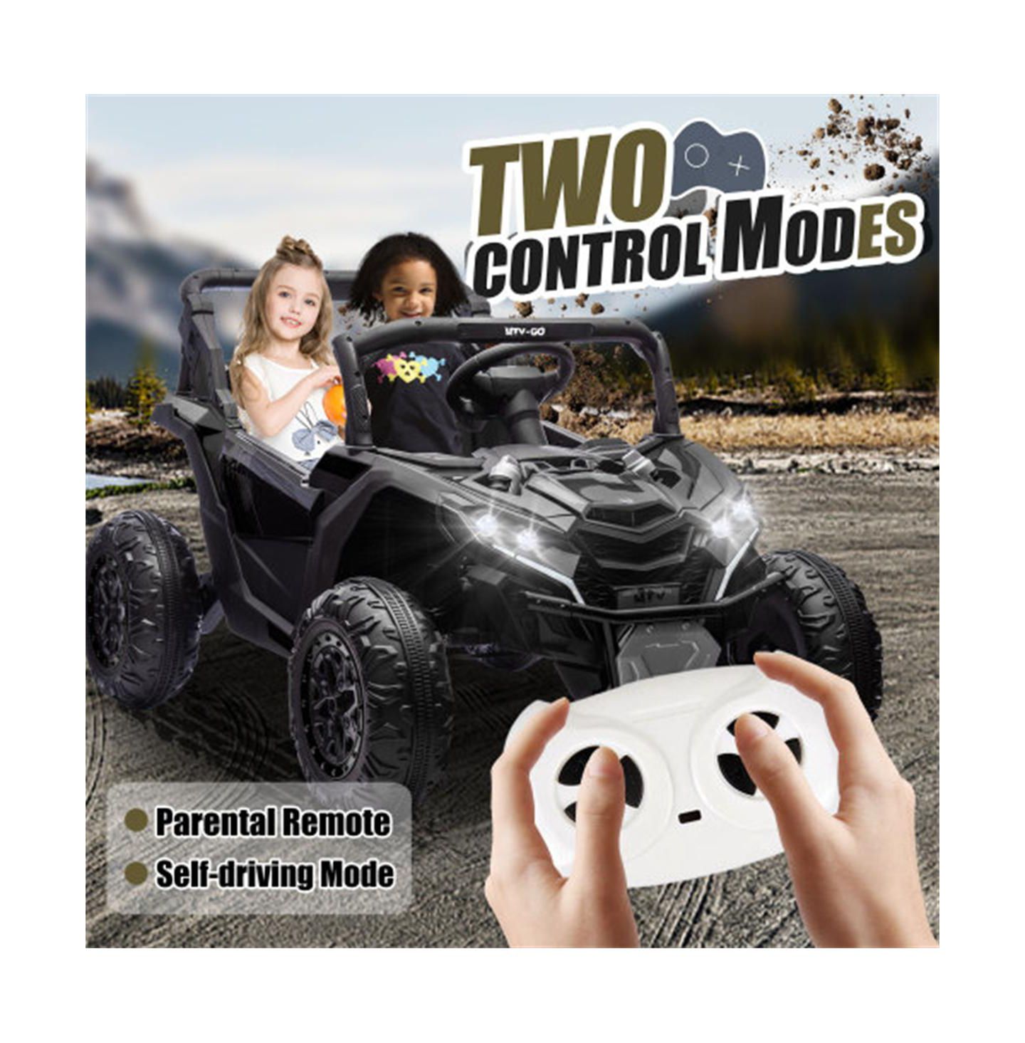 Детская игрушка YOBTOP 24V Kids Ride On UTV with Parent Remote Control, 2-Seater, Ages 3+, цвет: Чёрный — фото 2