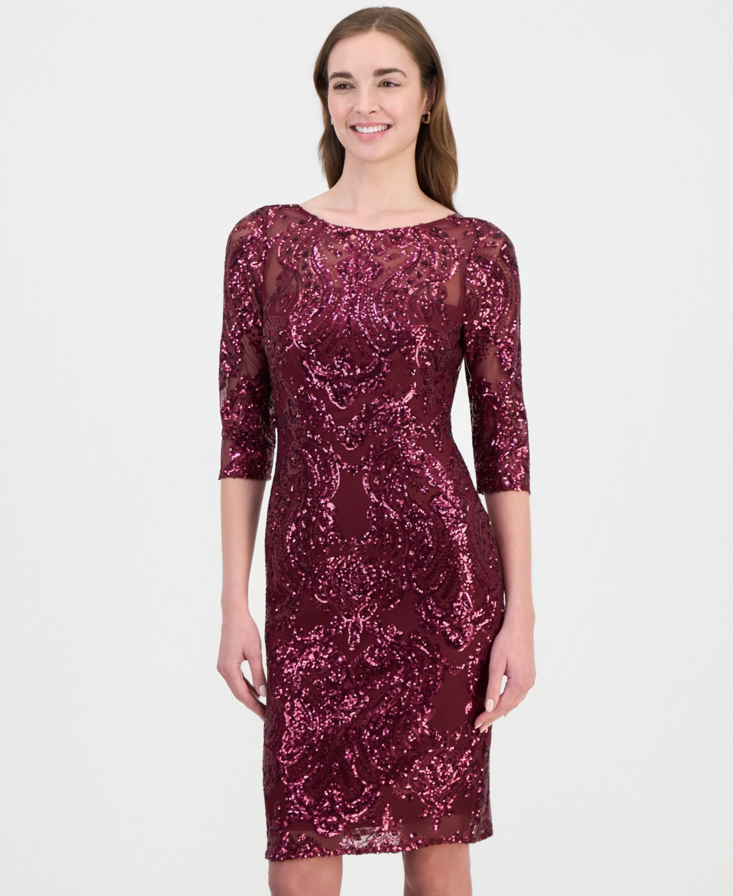 Женское платье Tahari ASL Beaded 3/4-Sleeve Sheath, цвет: Клюквенный — фото 2