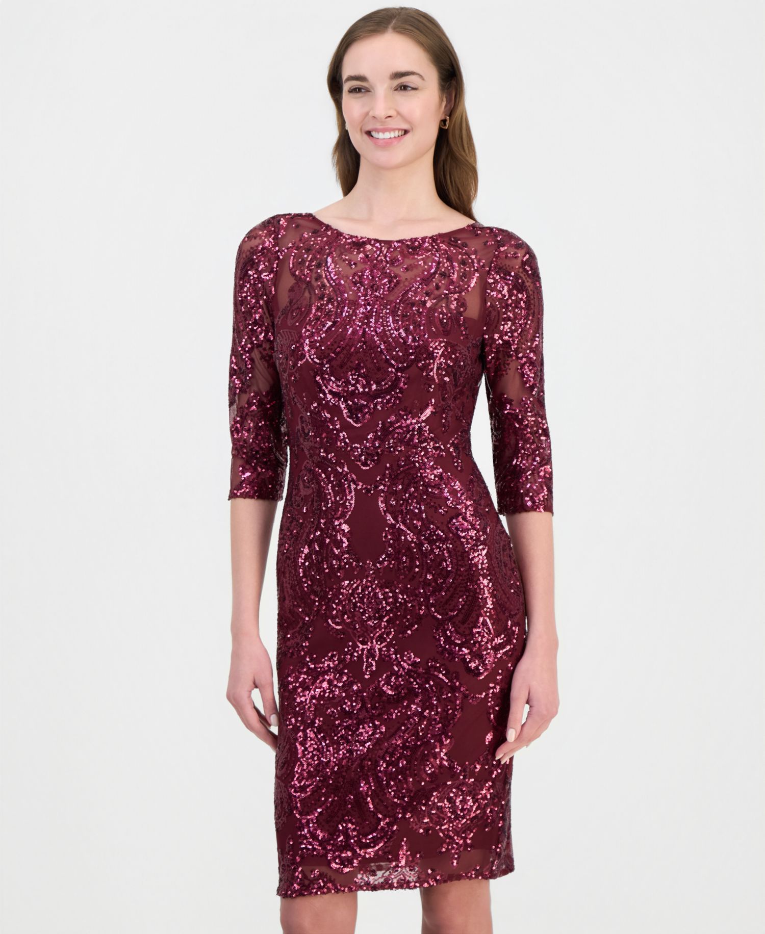 Women's Beaded 3/4-Sleeve Sheath Dress