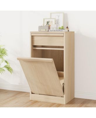 Double Tilt-Out Hidden Trash Cabinet, Space-Saving Engineered Wood Waste Storage Furniture for Kitchen Dining Room