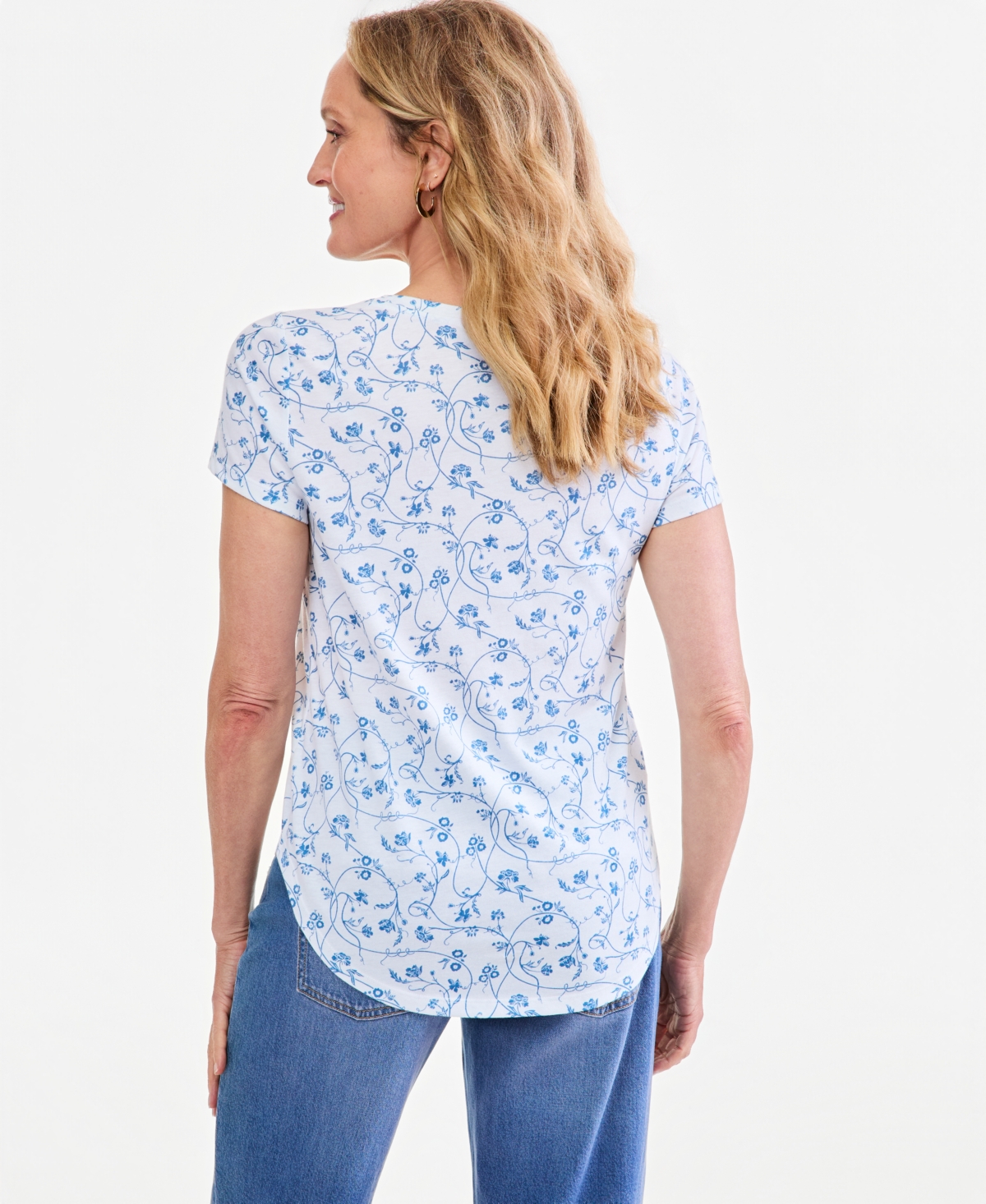 Style & Co Women's Vine Flora Curved-Hem T-Shirt, Macy's Exclusive