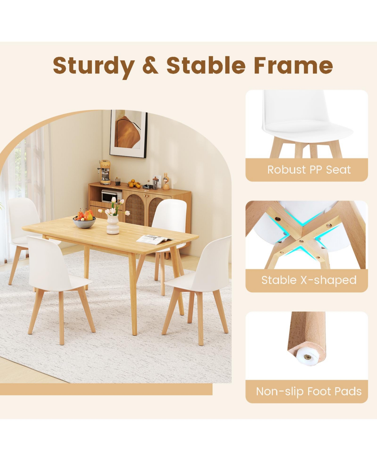 Sugift Modern Dining Chair Set of 2 with Solid Beech Wood Legs and Tilt Backrest