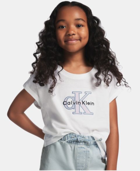 Футболка Calvin Klein Seasonal Mono Logo Short-Sleeve для девочек, цвет: Белый