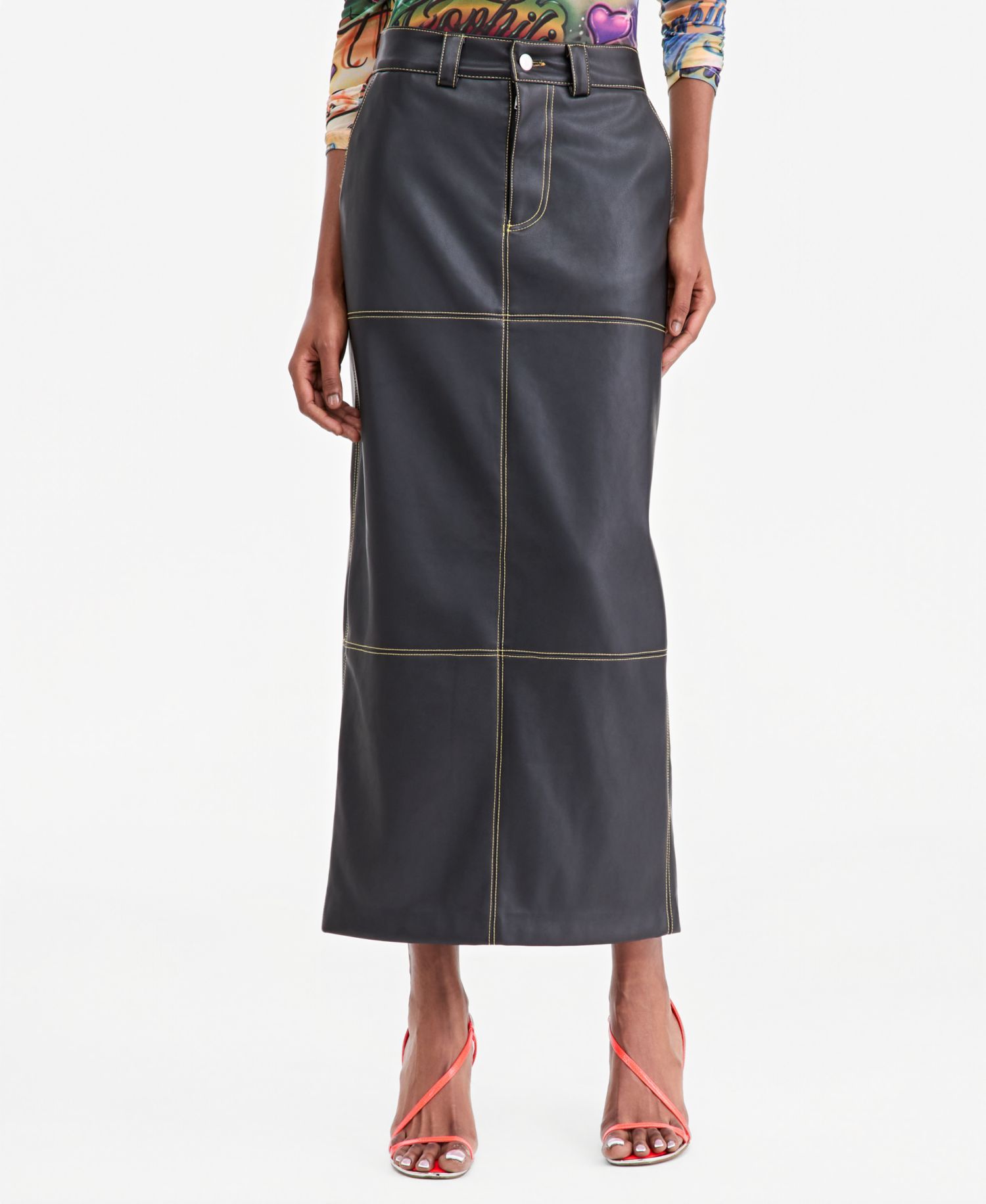Women's High-Slit Faux-Leather Maxi Skirt