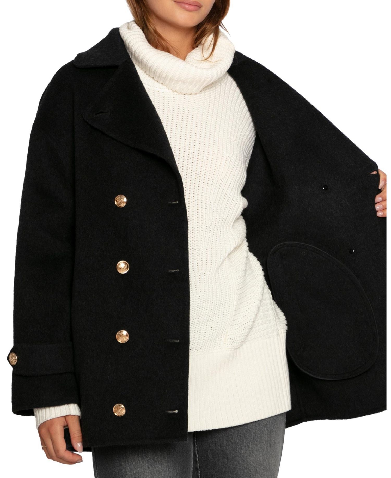 Women's Right and Forward Double Breasted Wool Blend Pea Coat