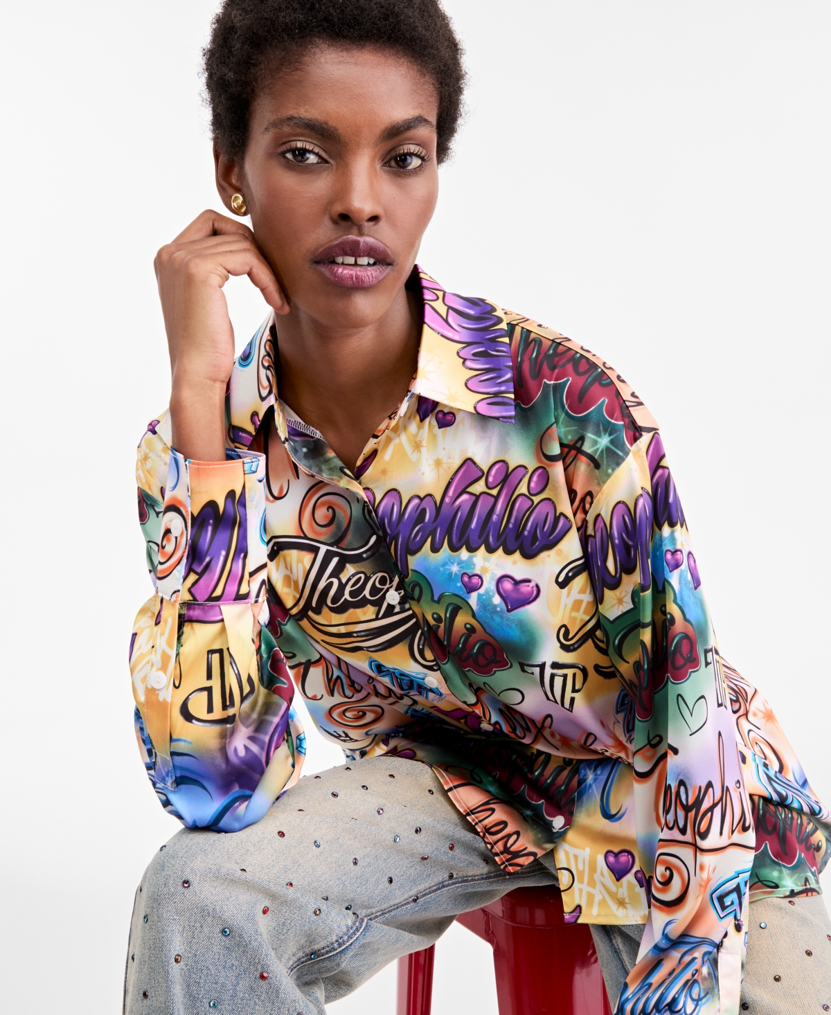 Theophilio X Macy's Women's Long-Sleeve Oversized Printed Blouse, Exclusive
