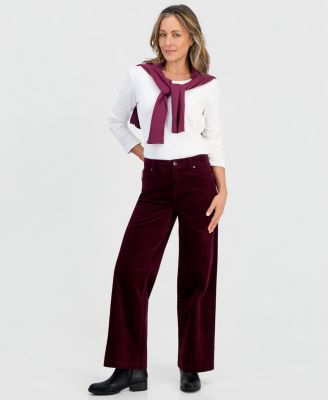 Petite Velveteen High-Rise Wide-Leg Cotton-Blend Pants