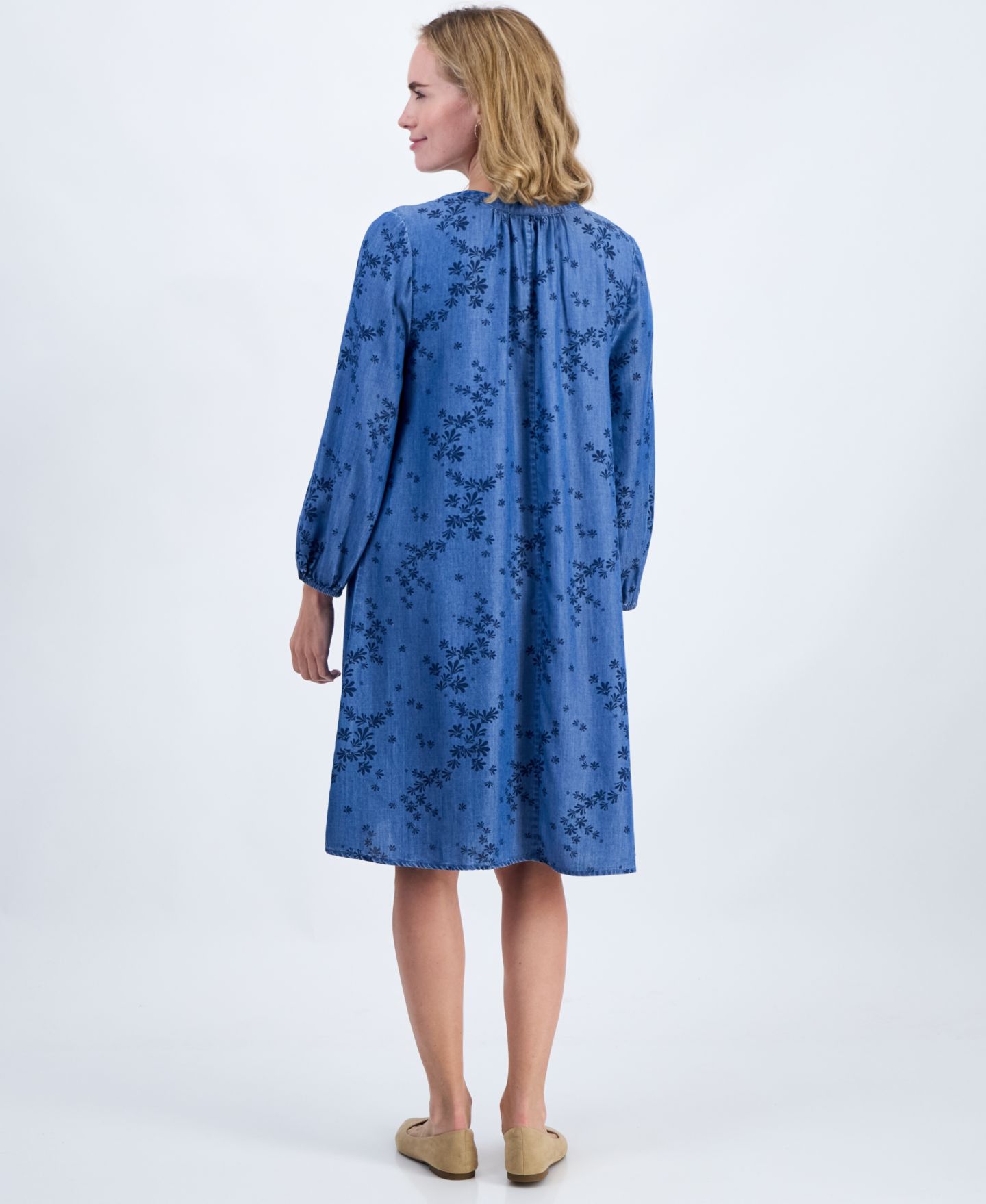 Женское платье Style & Co Petite Printed Chambray V-Neck Popover, цвет: С принтом — фото 2