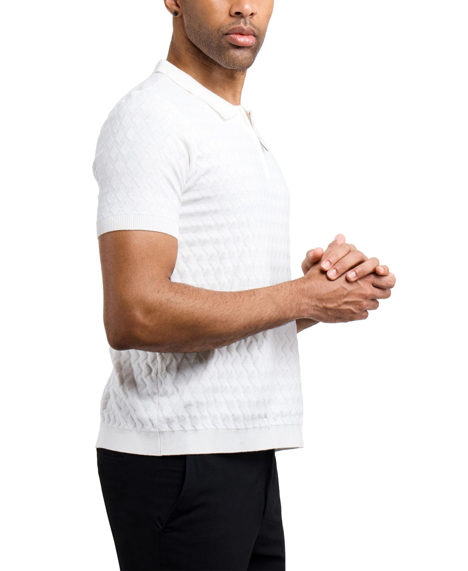 Men's Quarter Zip Allover Argyle Knit Sweater Polo