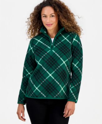 Petite Quarter-Zip Polar Fleece Tunic Plaid Pullover