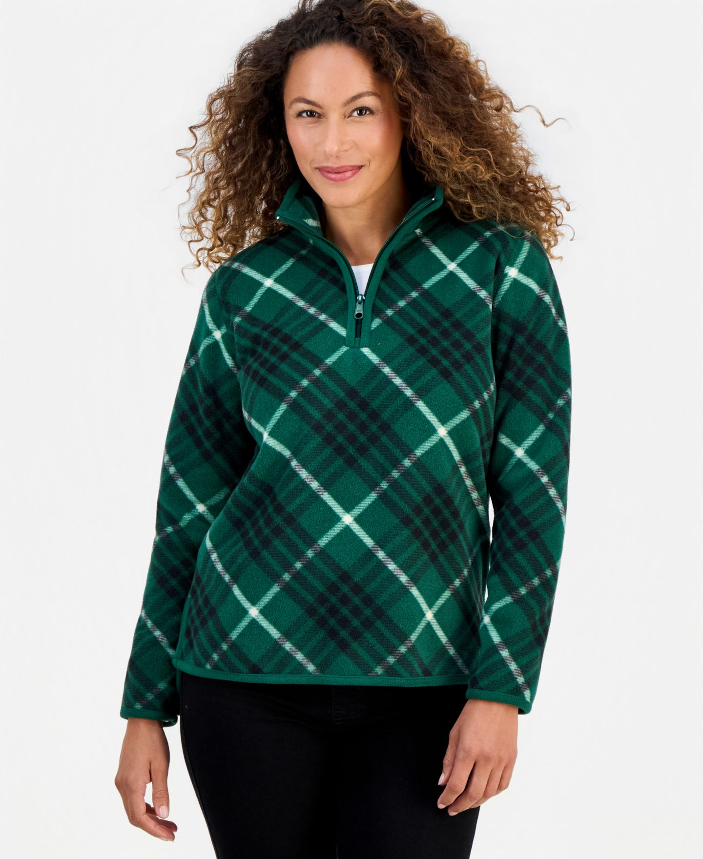 Женский свитер Style & Co Petite Quarter-Zip Polar Fleece Tunic Plaid Pullover, цвет: Calypso — фото 1
