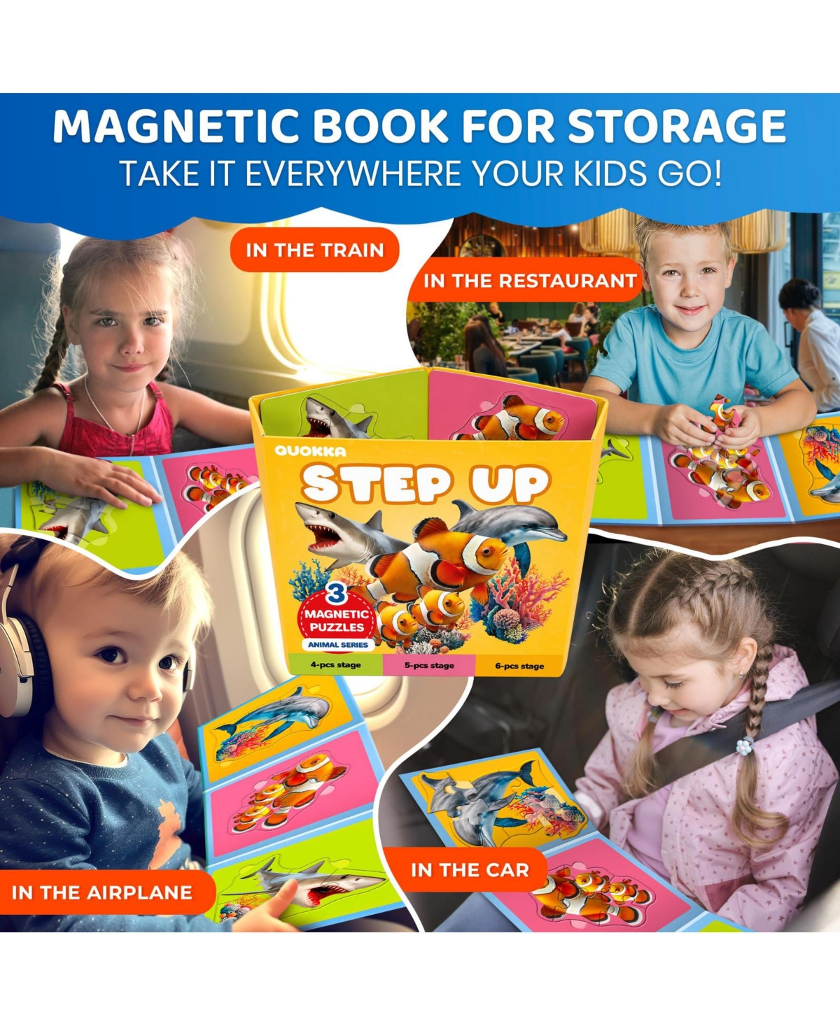 Quokka Step Up Magnetic Puzzles for Toddlers 1-3, Animal Puzzle Set One Book, Screen-Free Travel Games Kids 3-5 and Preschoolers