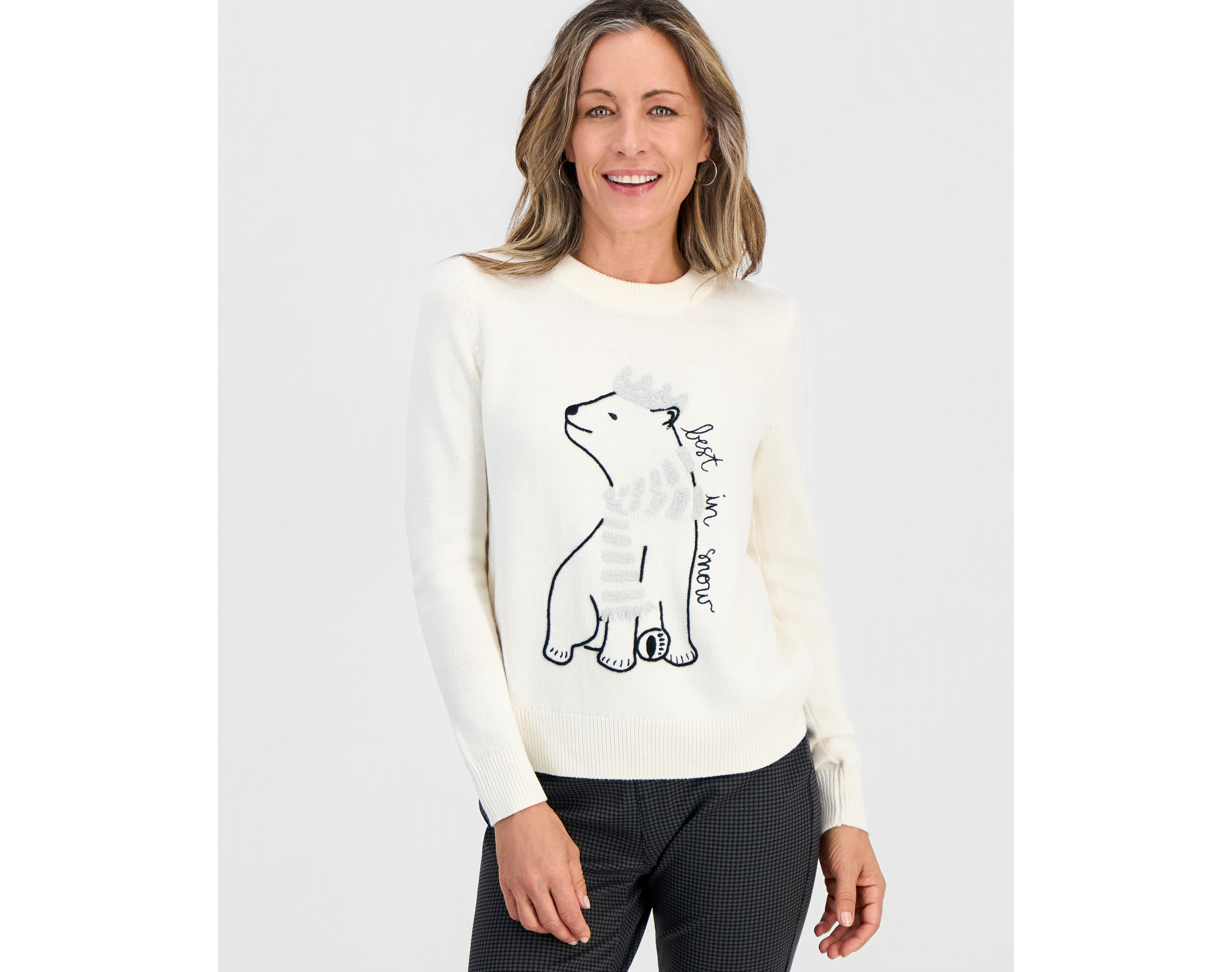 Style & Co Petite Whimsy Polar Bear Pullover Crewneck Long-Sleeve Sweater, Macy's Exclusive