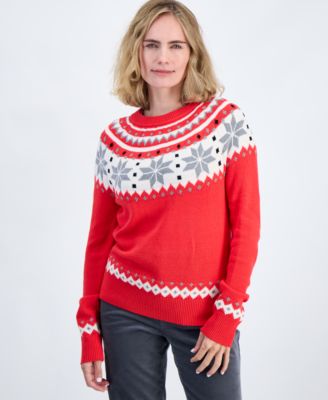 Petite Whimsy Snowflake Fair Isle Pullover Cotton-Blend Crewneck Sweater, Macy's Exclusive