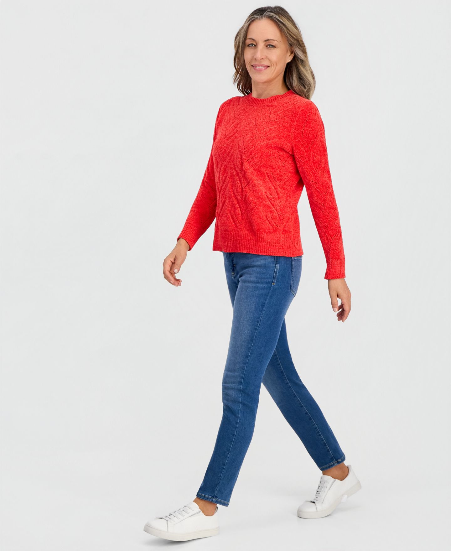 Женский свитер Style & Co Petite Chenille Cable-Knit Crewneck, цвет: Lollipop — фото 2