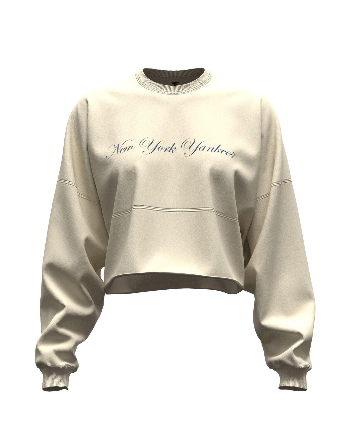 Women's Light Beige New York Yankees Spirit Floral Script Cropped Long-Sleeve T-Shirt