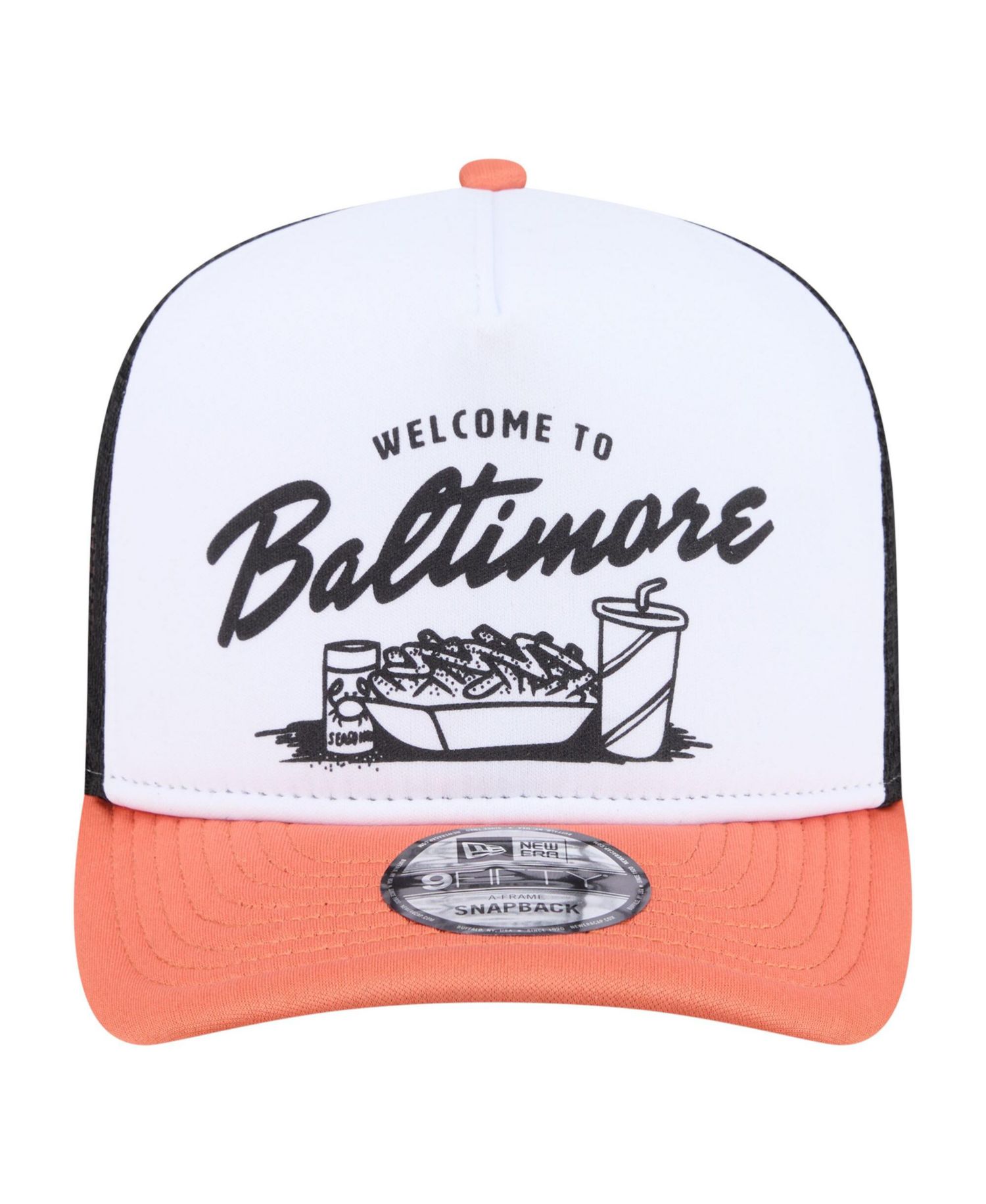 Men's White/Orange Baltimore Orioles Foodie A-Frame 9FIFTY Trucker Snapback Hat