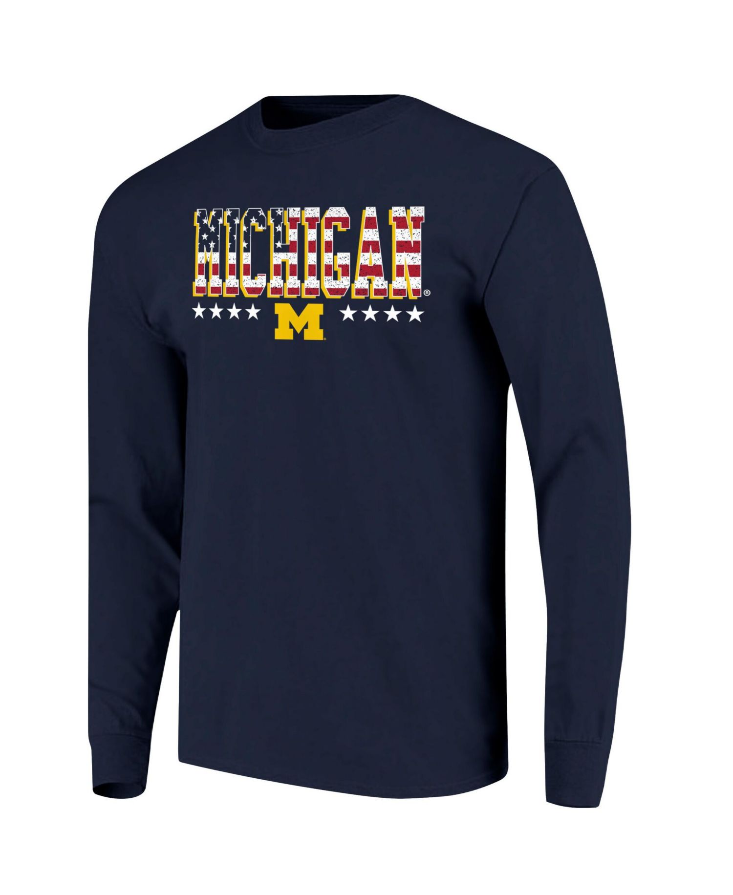 Men's Navy Michigan Wolverines Tall Type Flag Long Sleeve T-Shirt