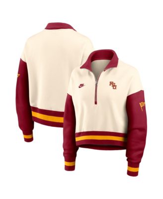 Women's Natural/Scarlet Florida State Seminoles Oversized Legacy Color Block Cropped Quarter-Zip Pullover Sweatshirt