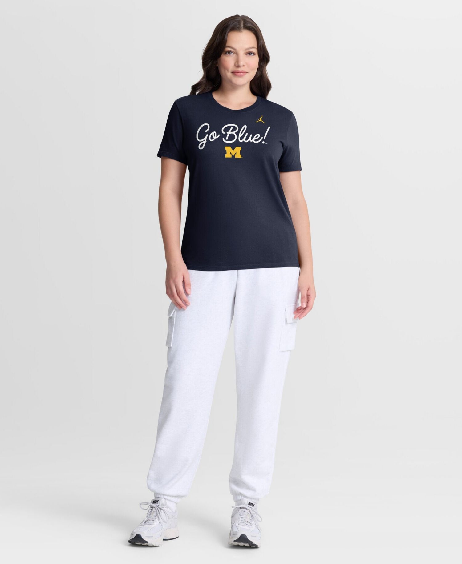 Women's Navy Michigan Wolverines Script Mantra Logo T-Shirt