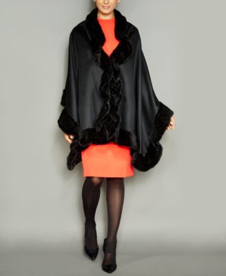 The Fur Vault - Knitted Mink-Fur-Trim Wool-Blend Cape