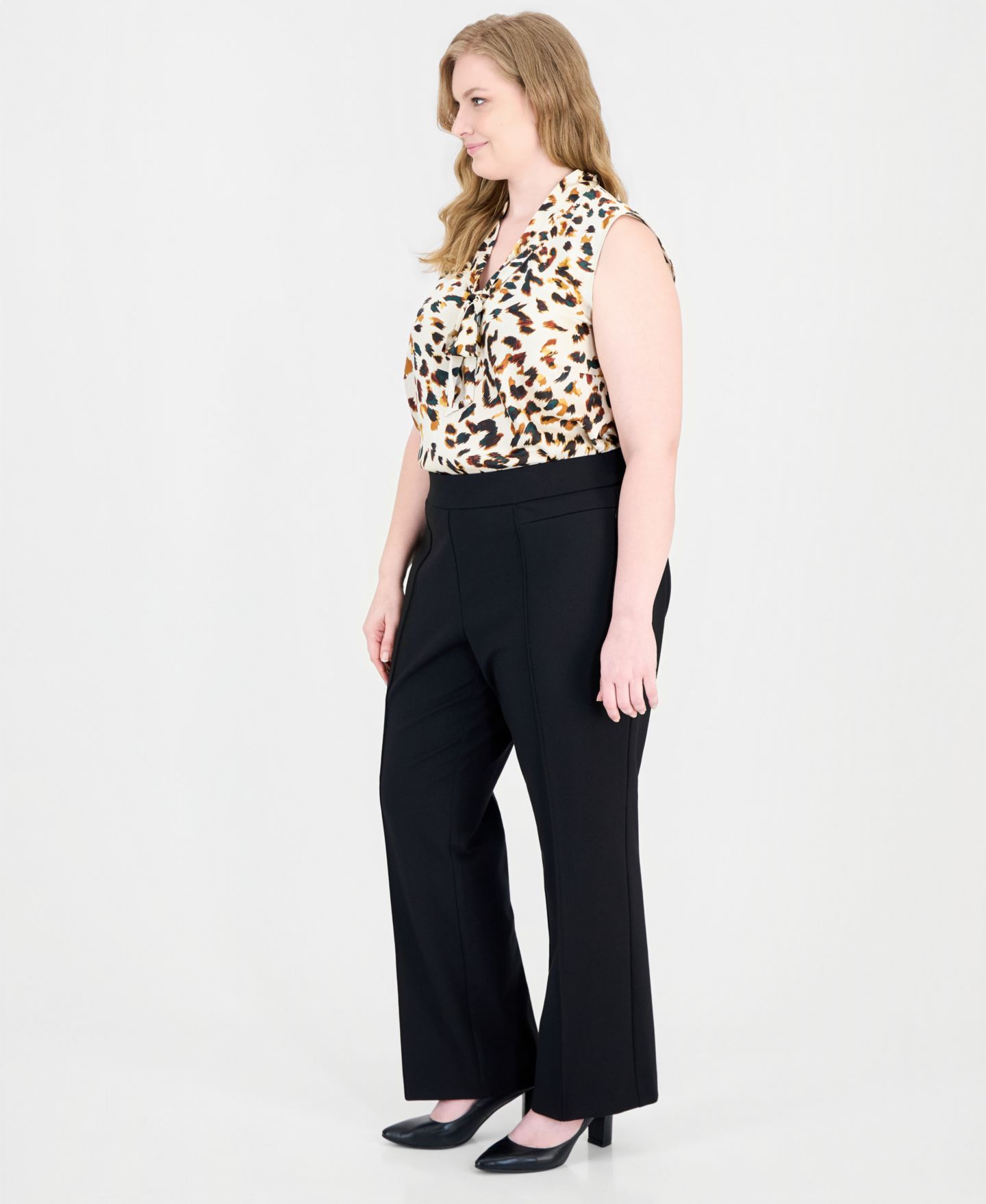 Женские брюки Kasper Plus Size Pull-On Mid-Rise Compression Trousers, цвет: Чёрный — фото 2