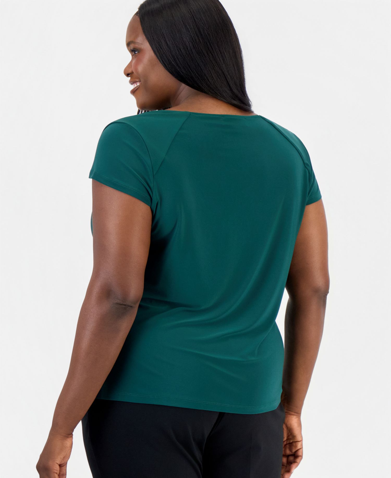 Plus Size Cap-Sleeve Cowl-Neck Blouse