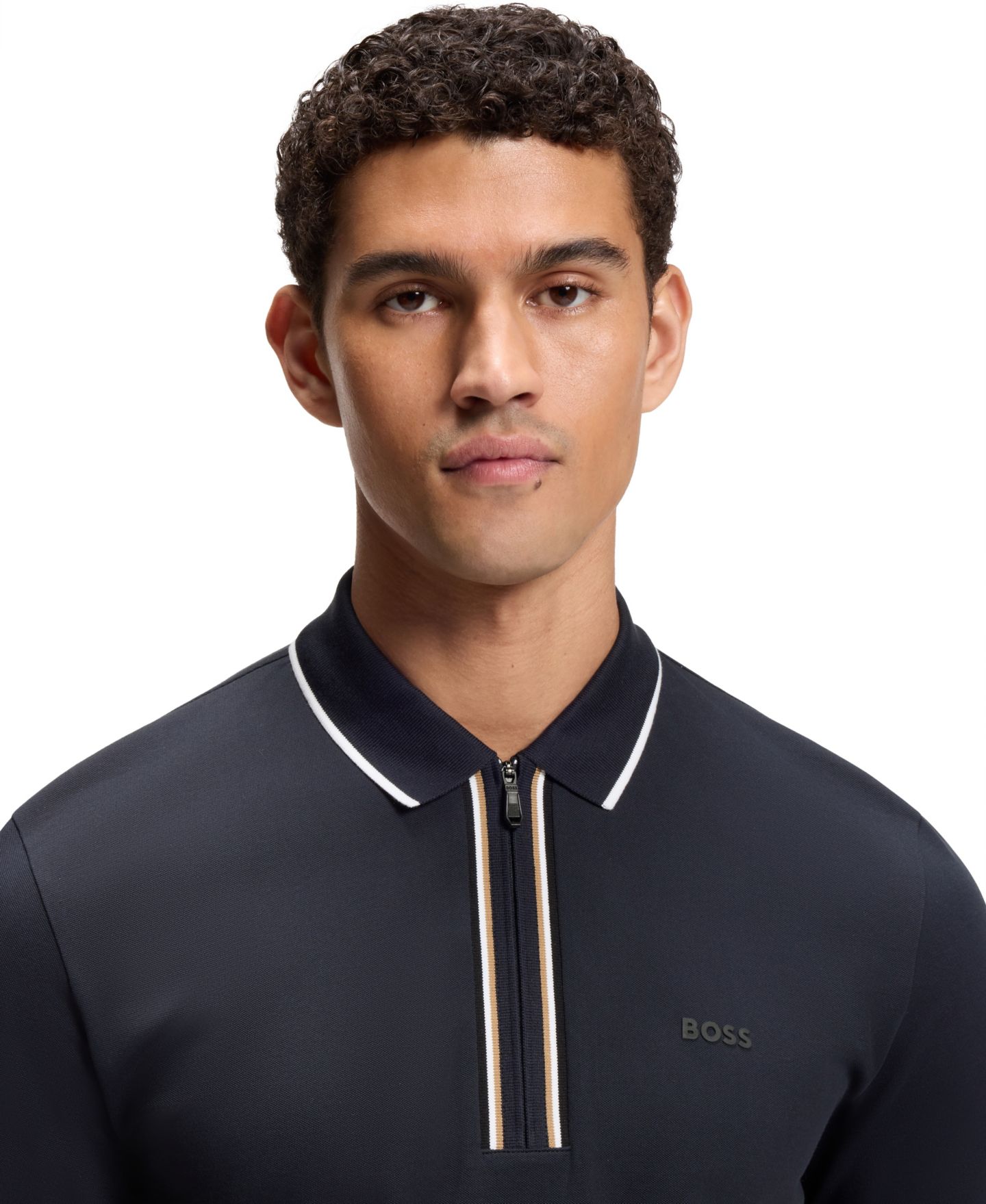 Мужское поло Hugo Boss Moisture-Wicking Stretch Cotton Slim-Fit Polo Shirt, цвет: Тёмный синий — фото 5